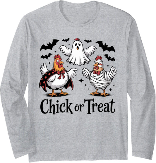 Funny Chick or Treat Halloween Spooky Season Gift Men Women Long Sleeve T-Shirt