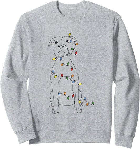 Dog Owner Christmas Lights Pitbull Mom Holiday Men Women Sweatshirt