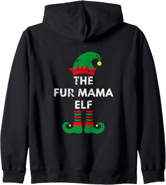 Elves The Fur Mama Elf Christmas Santa Matching Family Zip Hoodie