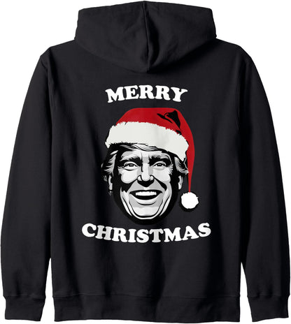 Donald Trump Santa Hat Merry Christmas Funny Christmas Xmas Zip Hoodie