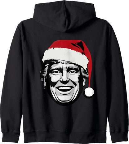 Donald Trump Santa Hat Merry Christmas Funny Christmas Xmas Zip Hoodie
