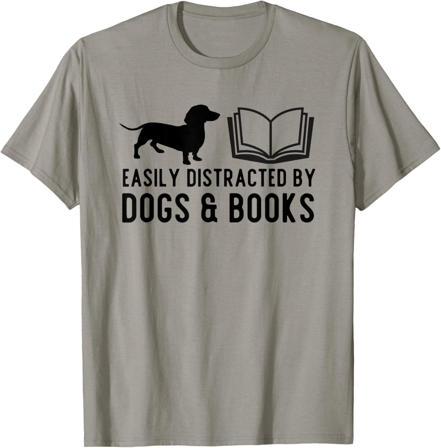 Easily Distracted By Dogs &amp; Books Funny Pet Weiner Dog Lover T-Shirt for Men Women Kids