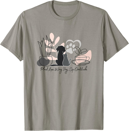 Aesthetic Minimalistic Plant Dog Coffee Art Drawing Women T-Shirt