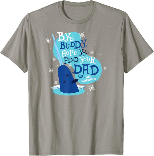 Elf Bye Buddy Narwhal Color Illustration Funny Christmas T-Shirt