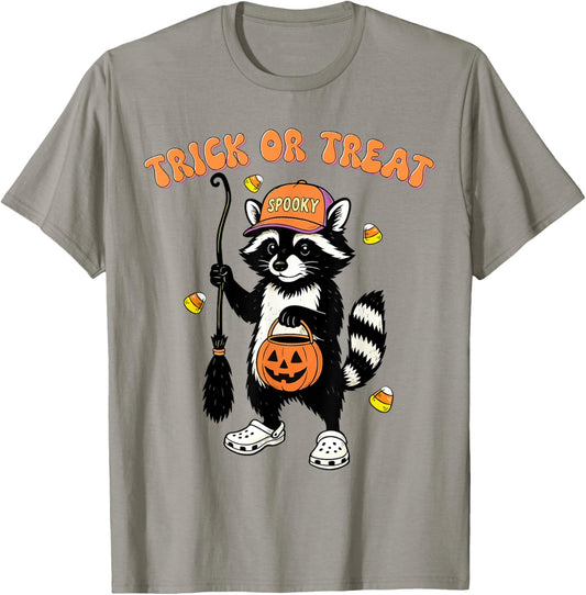 Feral Trick or Treat Funny Halloween Raccoon Spooky Season T-Shirt