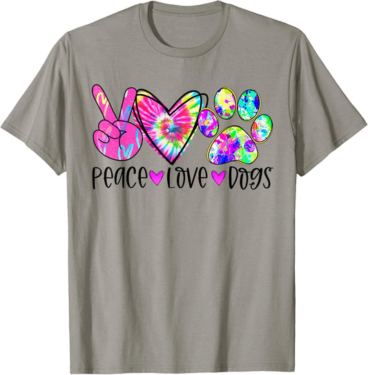 Dog Lovers Gifts Peace Love Dogs Tie Dye Puppy Paw Dog Mom T-Shirt