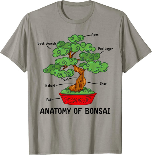 Funny Anatomy Of Bonsai Tree Gardening Zen Art Tree Of Life T-Shirt