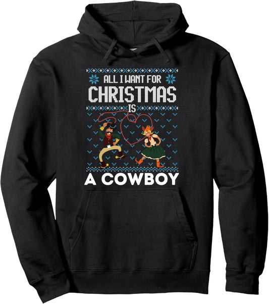 All I Want For Christmas Is A Horse Cowboy Ugly Xmas Sweater Pullover Hoodie