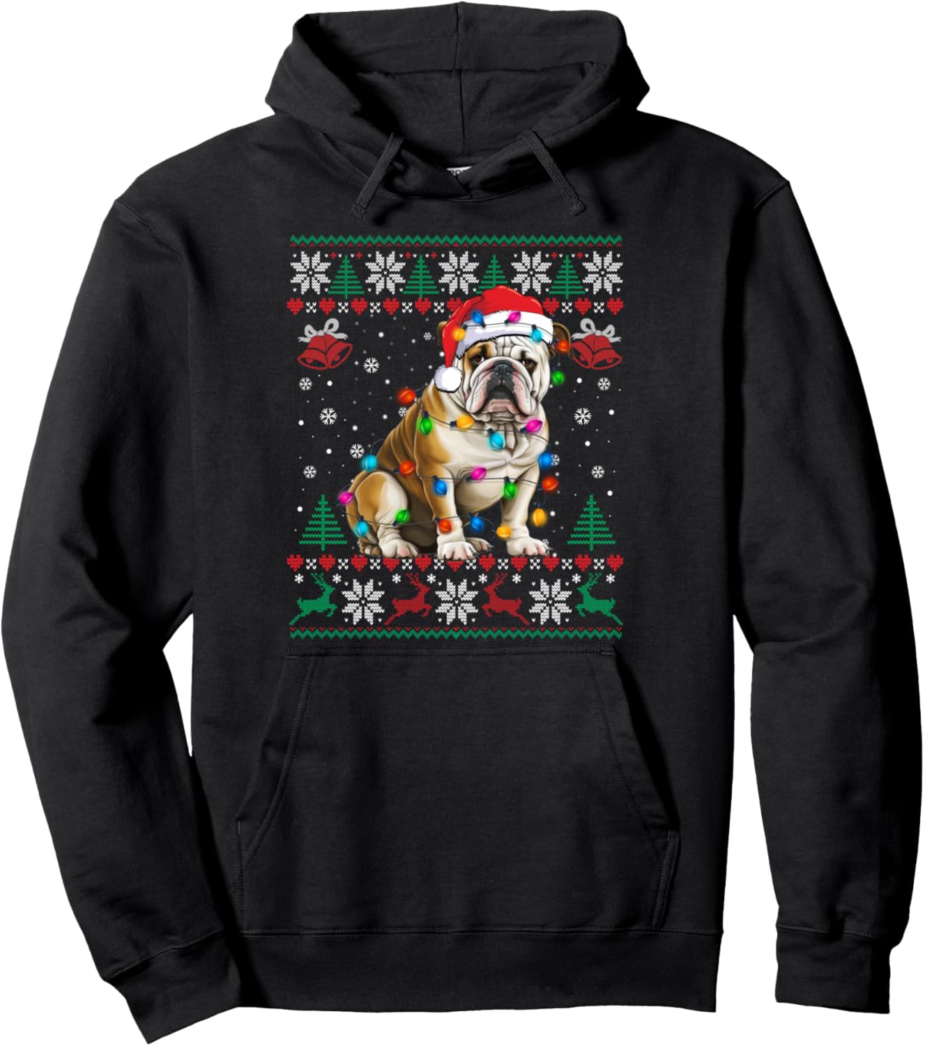 English Bulldog Christmas Ugly Sweater Funny Dog Lover Xmas Pullover Hoodie