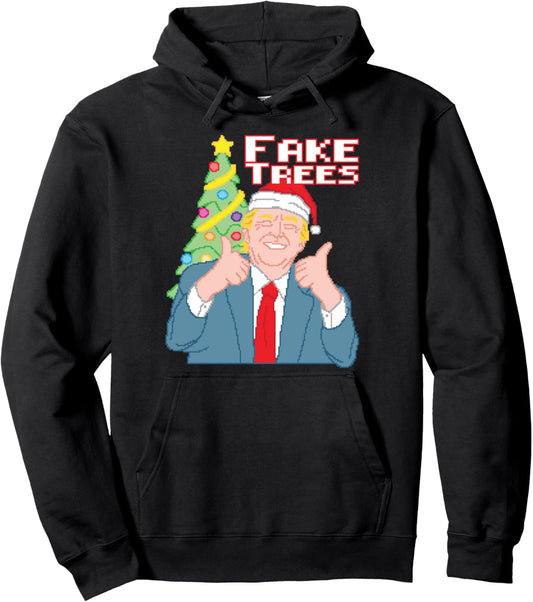 Fake Trees US President Donald Trump Ugly Christmas Sweater Pullover Hoodie
