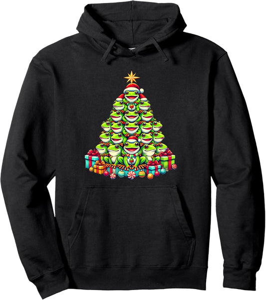 Frog Christmas Tree Funny Frog Xmas Pullover Hoodie