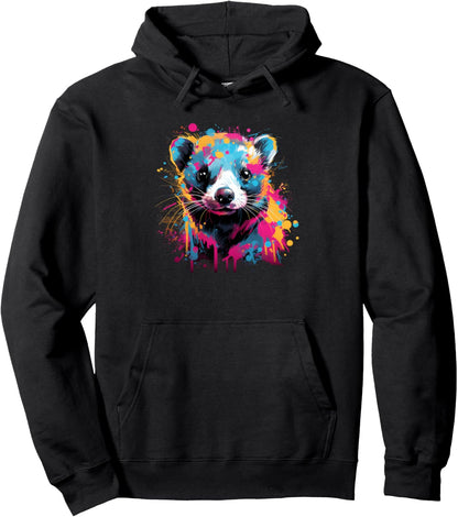 Ferret Vibrant Colors Paint Splatter Pet Lovers Cute Women's Pullover Hoodie