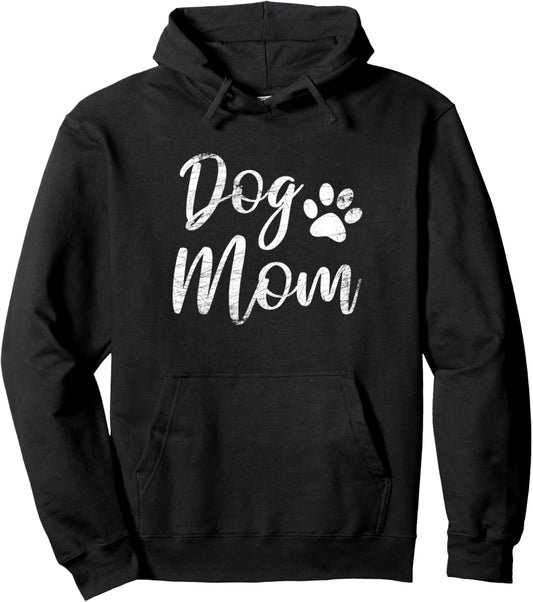 Dog Mom - Vintage / Worn Design - Funny Dog Paw - Classic Pullover Hoodie