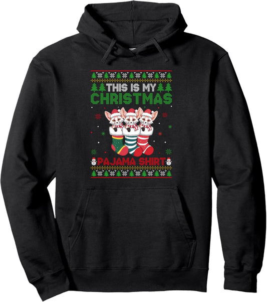 Fennec Fox in Christmas Socks Ugly Sweater Xmas Pajama Pullover Hoodie
