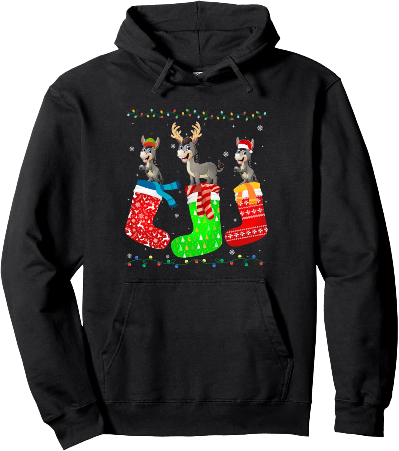 Donkey in Xmas Socks Funny Holiday Ugly Sweater Christmas Pullover Hoodie