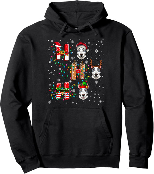 Ho Ho Santa Reindeer Hat Elf Matching Bull Terrier Dog Xmas Pullover Hoodie