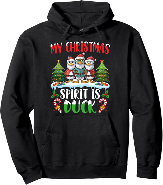 Duck Christmas Tree Xmas Lights My Christmas Spirit Duck Pullover Hoodie