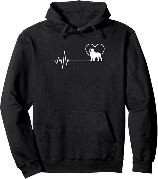 English Bulldog Heartbeat Dog Mom Dad Dog Lovers Pullover Hoodie