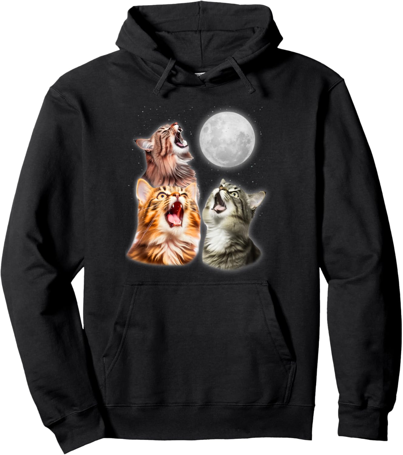 3 Cat Moon Howling Funny Cat Animal Lover and Pet Owner Pullover Hoodie