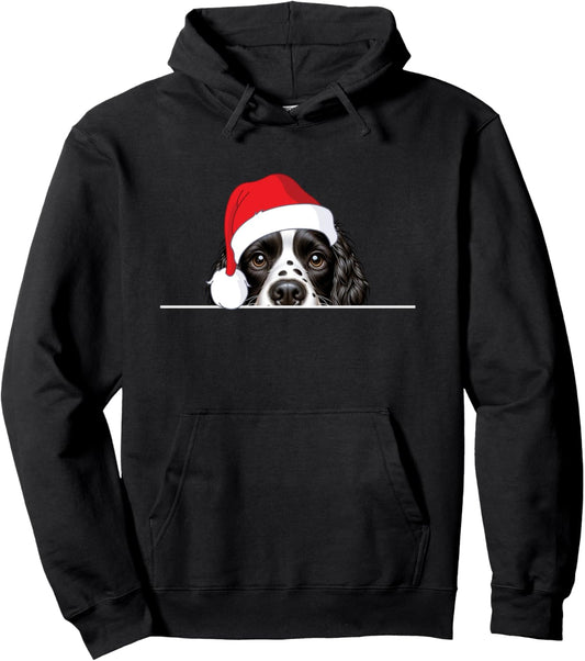 English Springer Spaniel Dog Lover Funny Santa Hat Christmas Pullover Hoodie