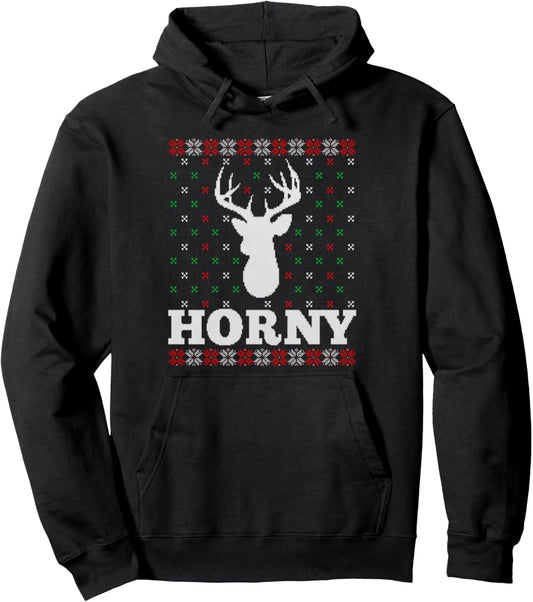 Funny Reindeer Horny Ugly Christmas Gift Xmas Pullover Hoodie