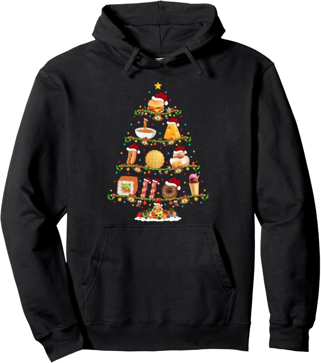Fast Food Lover Xmas Lighting Fast Food Christmas Tree Pullover Hoodie