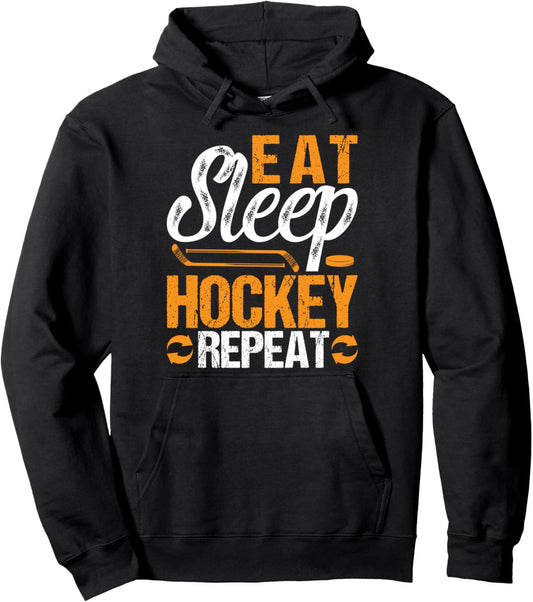Eat Sleep Hockey Repeat Sport Themed Youth Christmas Pullover Hoodie