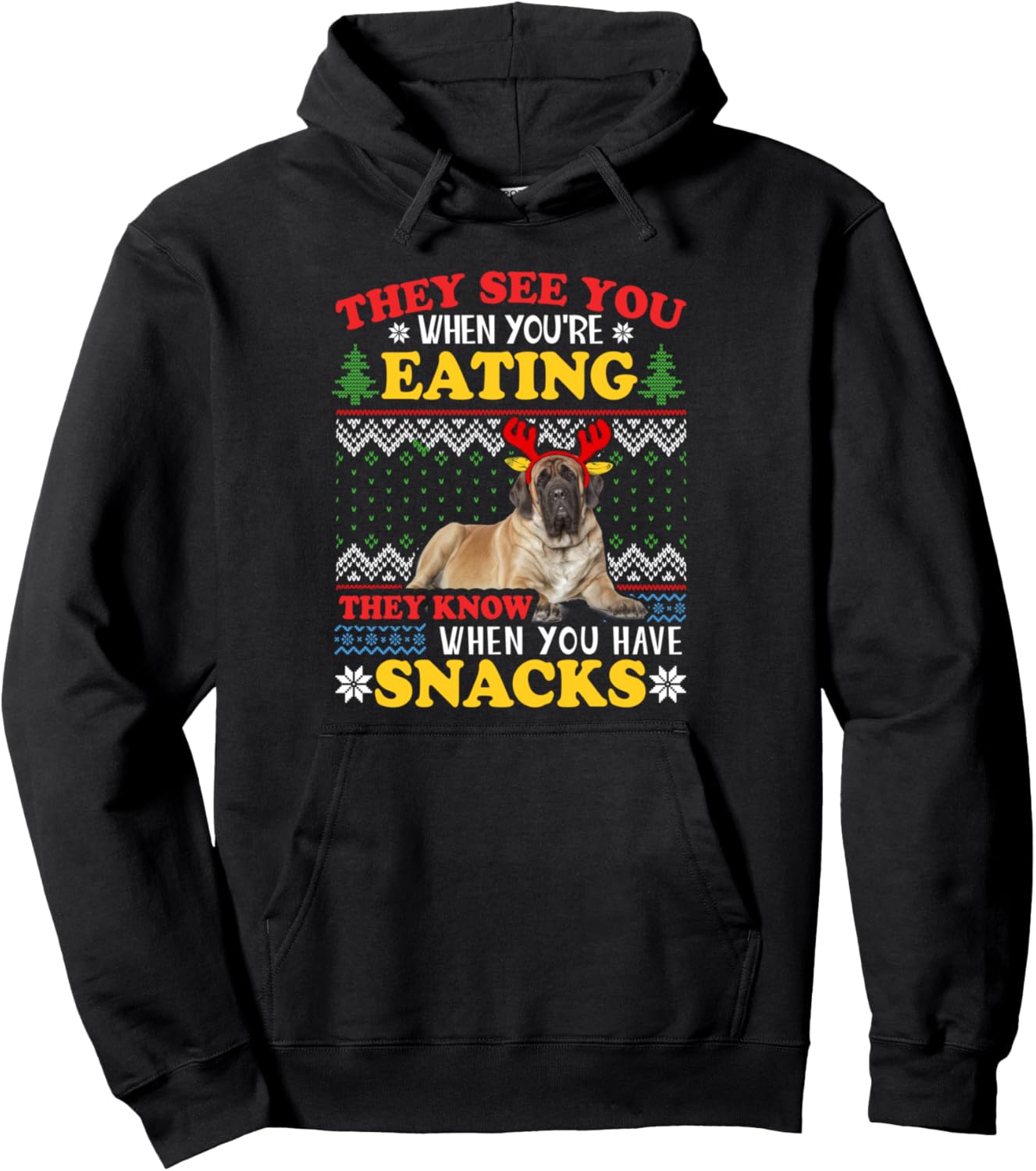 English Mastiff Ugly Christmas Hoodie Dog Lover Xmas Gift Pullover Hoodie