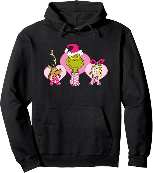 Dr. Seuss Grinch Pink Heart Trio Pullover Hoodie Pullover Hoodie