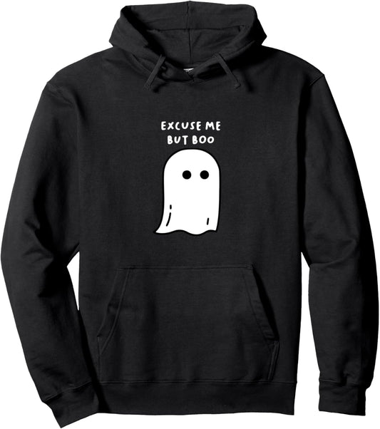 Excuse Me But Boo Cute Ghost Halloween Funny Spooky Season Pullover Hoodie