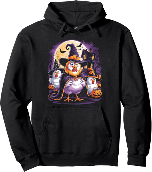 Farmer Funny Halloween Chickens Witch Spooky Season Pullover Hoodie