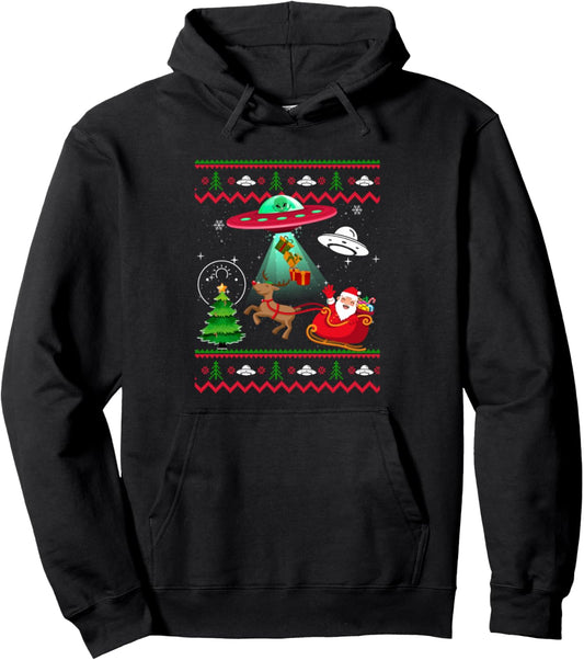 Alien Santa UFO Abduction Ugly Christmas Sweater Sci-fi Xmas Pullover Hoodie