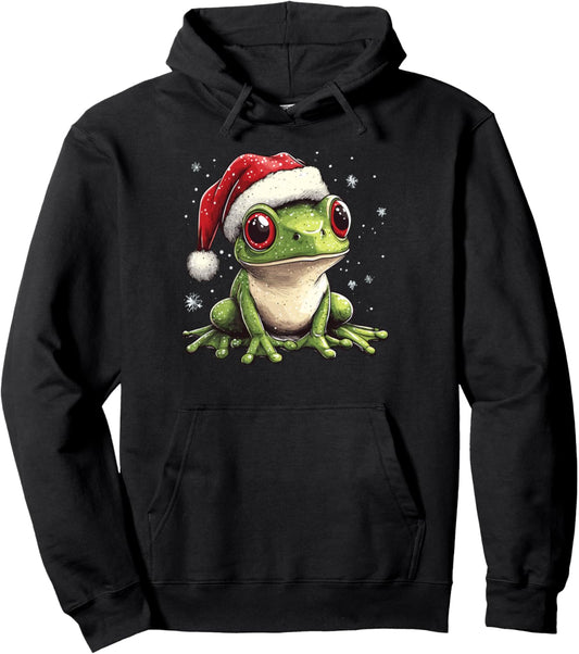 Frog Santa Hat Funny Xmas Frog Lovers Christmas Pajama Pullover Hoodie