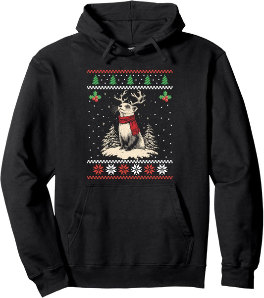 Ferret Reindeer Ugly Christmas Sweater Xmas Pullover Hoodie