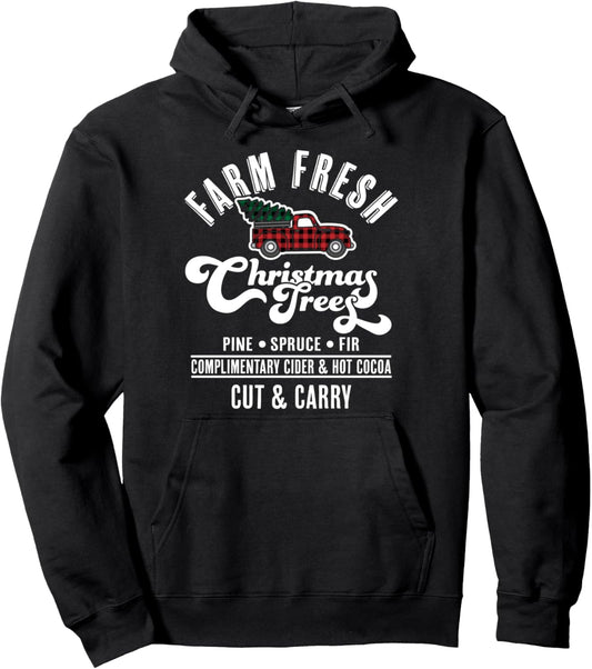 Farm Fresh Christmas Trees - Red Truck Buffalo Plaid Xmas Pullover Hoodie