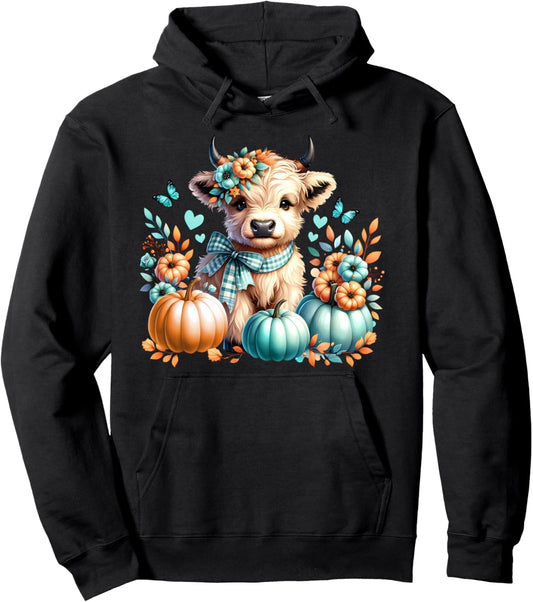 Fall Baby Highland Cow Spooky Season Autumn Cow Pullover Hoodie