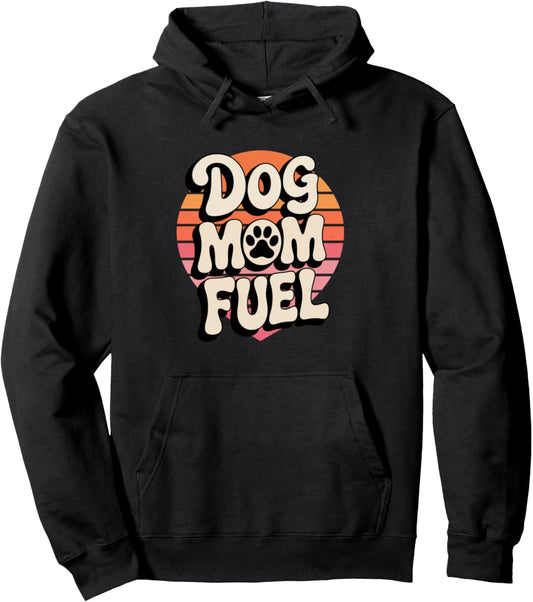Dog Mom Fuel Retro Heart with Paw Sunset Fur Mama Canine Pet Pullover Hoodie