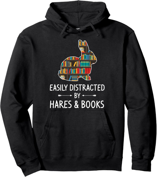 Easily Distracted By Hares &amp; Books Lover Gift Leveret Pet Pullover Hoodie