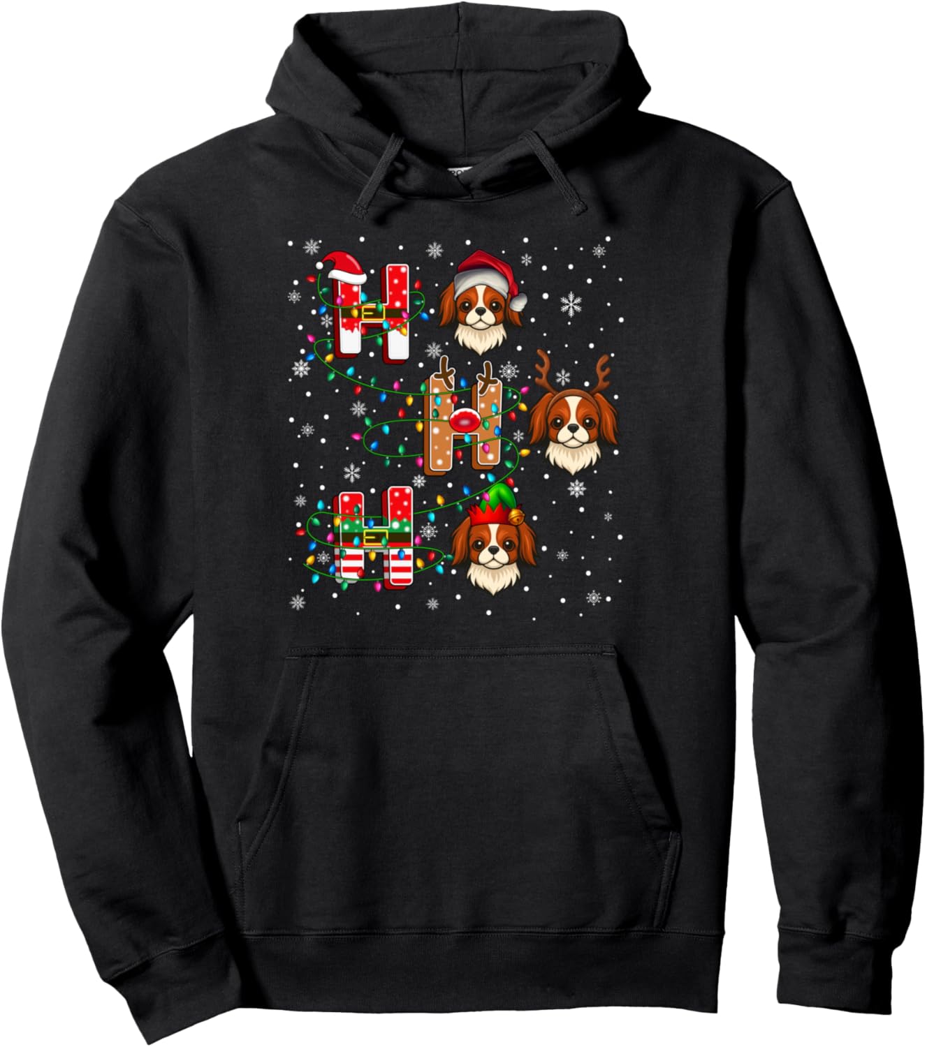 Ho Ho Santa Reindeer Hat Elf Matching Japanese Chin Dog Xmas Pullover Hoodie