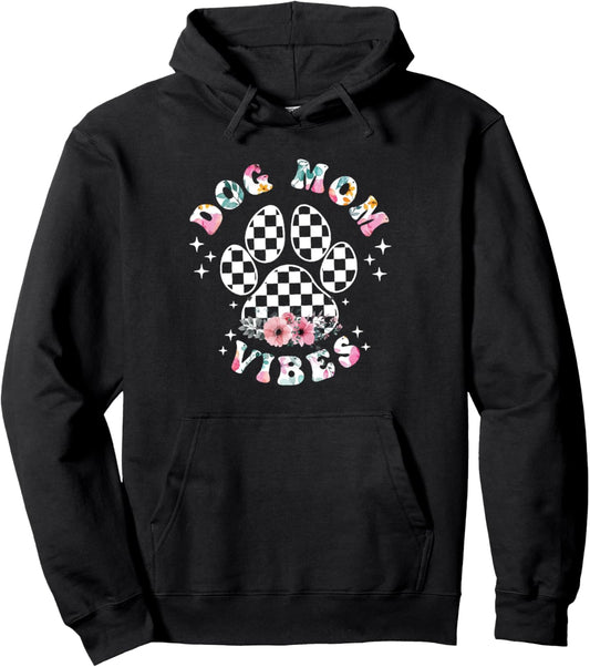 Dog Mom Vibes Shirt, Fur Mama tee gifts, Paw Flower 2 sides Pullover Hoodie