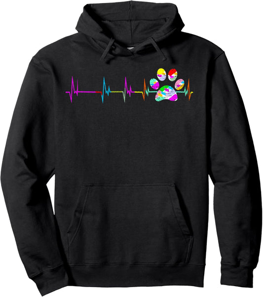 Dog Paw Print Heartbeat Shirt Women Girls Mom Love Dogs Pullover Hoodie