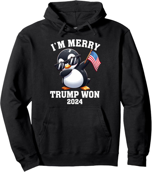 I'm Merry Trump Won Christmas Trump Penguin Dabbing 2024 Pullover Hoodie