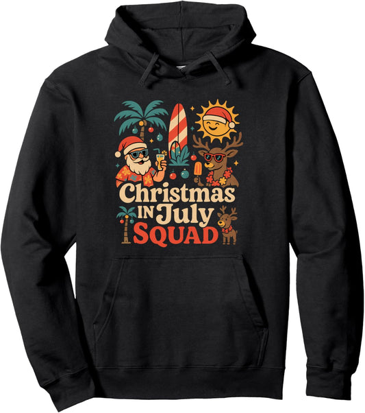 Funny Christmas Summer Vacation Christmas In July Squad Xmas Pullover Hoodie