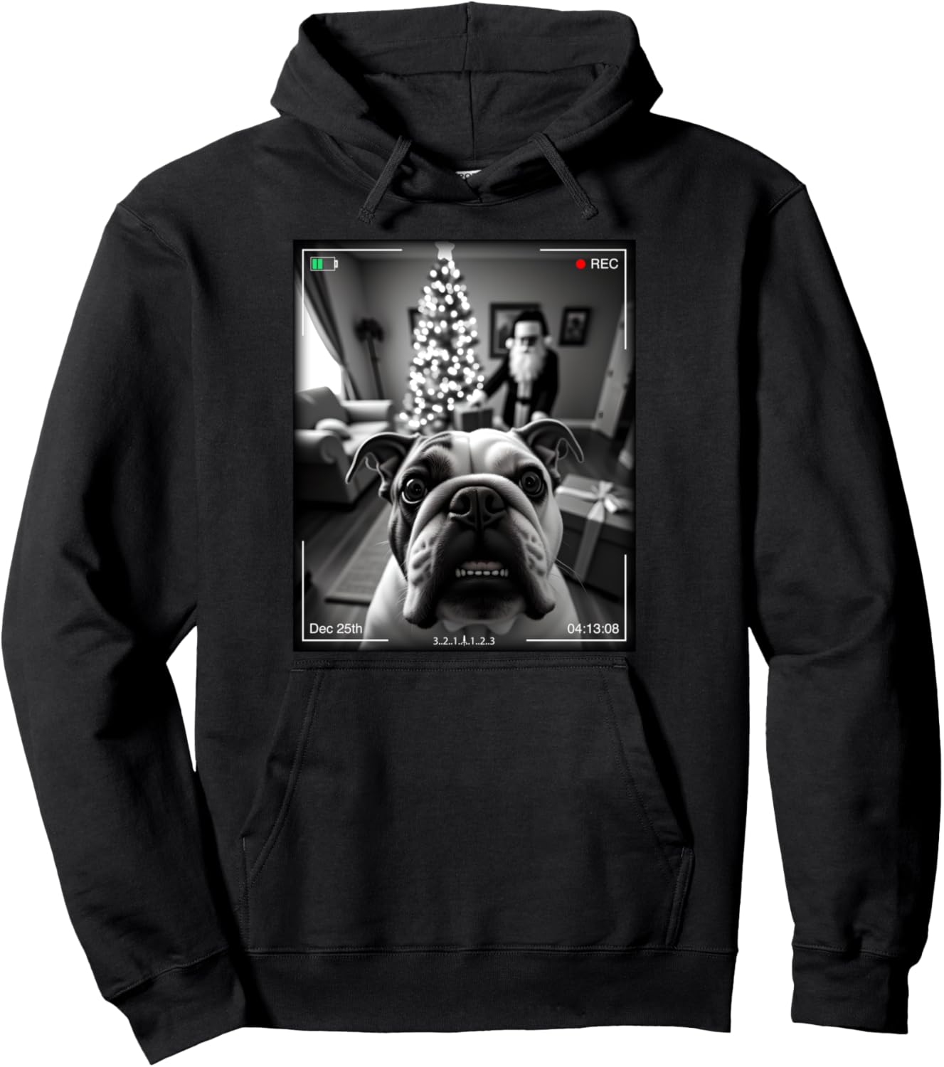 English Bulldog Catches Santa On Camera Xmas Pullover Hoodie