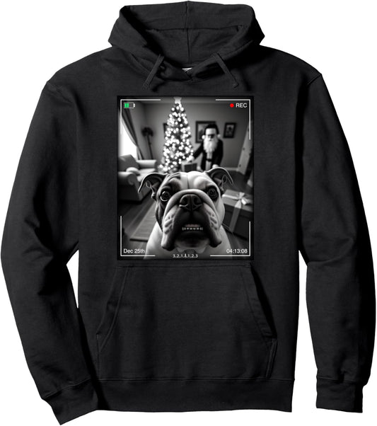 English Bulldog Catches Santa On Camera Xmas Pullover Hoodie