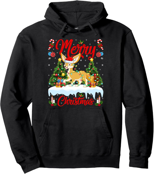 Fennec Fox Merry Christmas Tree Lighting Fennec Fox Xmas Pullover Hoodie