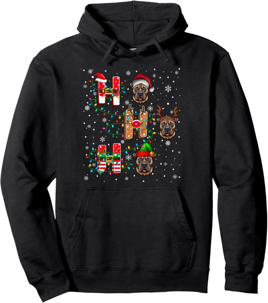 Ho Ho Santa Reindeer Hat Elf Matching Bullmastiff Dog Xmas Pullover Hoodie