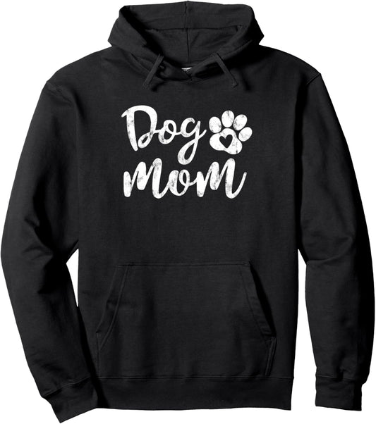 Dog Mom Distressed - Cute Paw Heart for Mom Life Mom Dog Pullover Hoodie