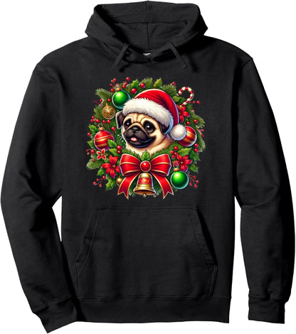 Dog Pug Christmas Tree Funny Pug Xmas Pullover Hoodie