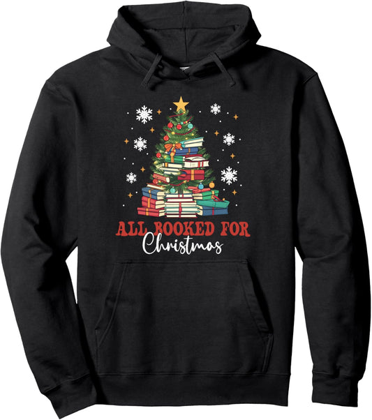 All Booked For Christmas Book Christmas Tree Lights Pullover Hoodie